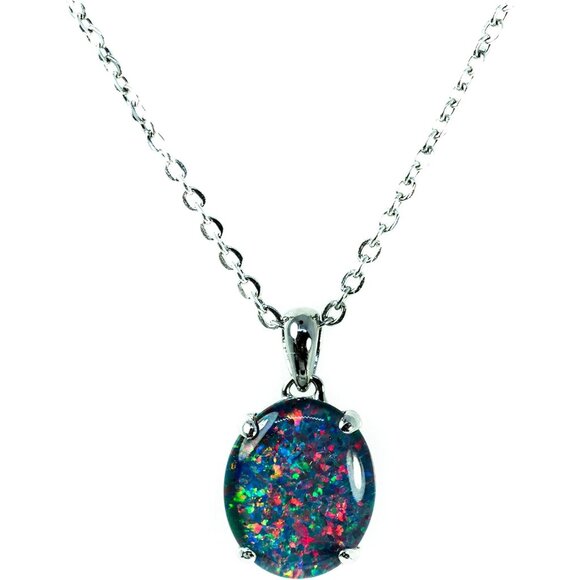 Australian Triplet Opal Necklace Pendant Sterling Silver White Gold Women's Jewe - Picture 1 of 7